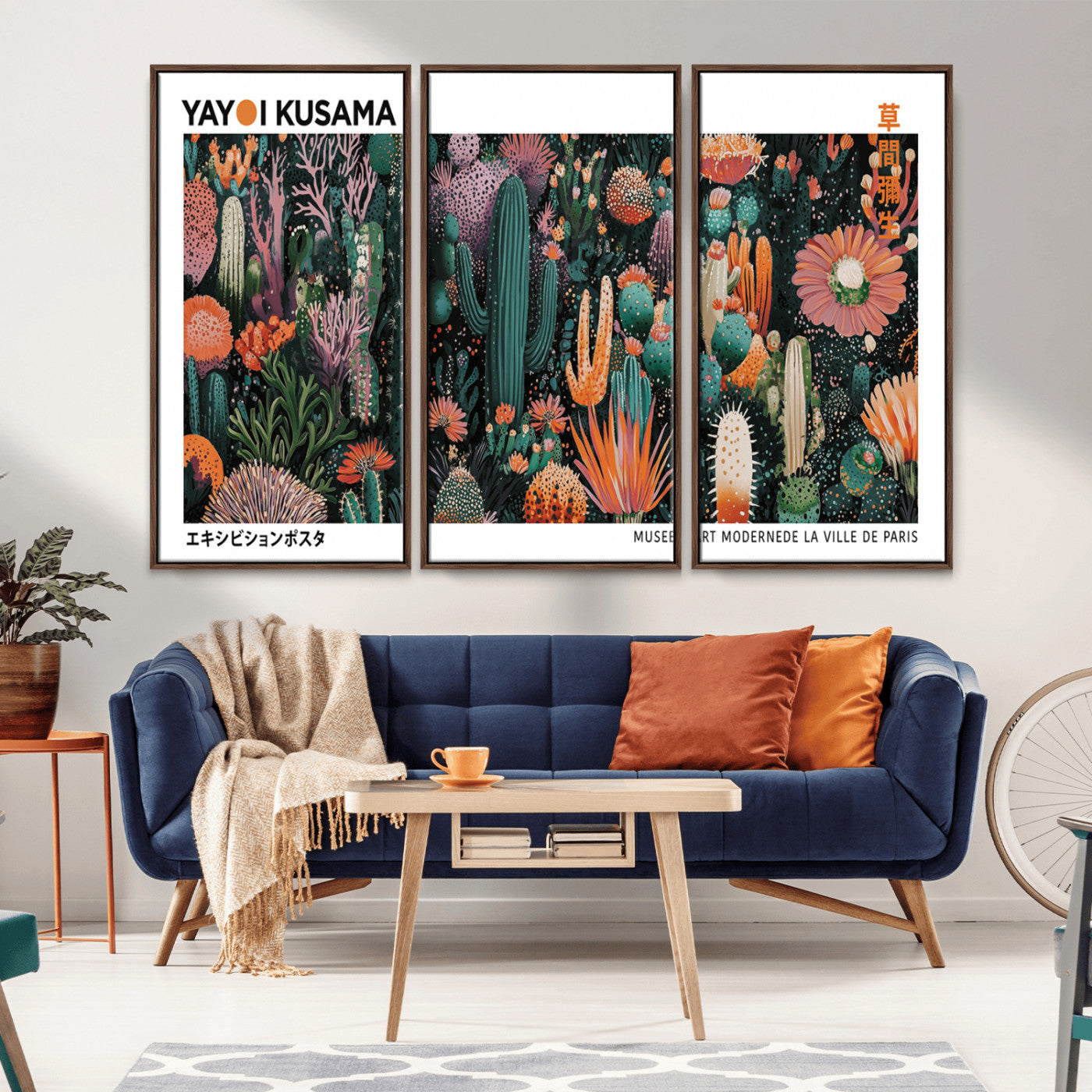 MGV-FC-48X32-3P - Modern Japanese Wall Art Print, Yayoi Kusama Print Wall Decor, Abstract Mount Fuji Canvas Print,
