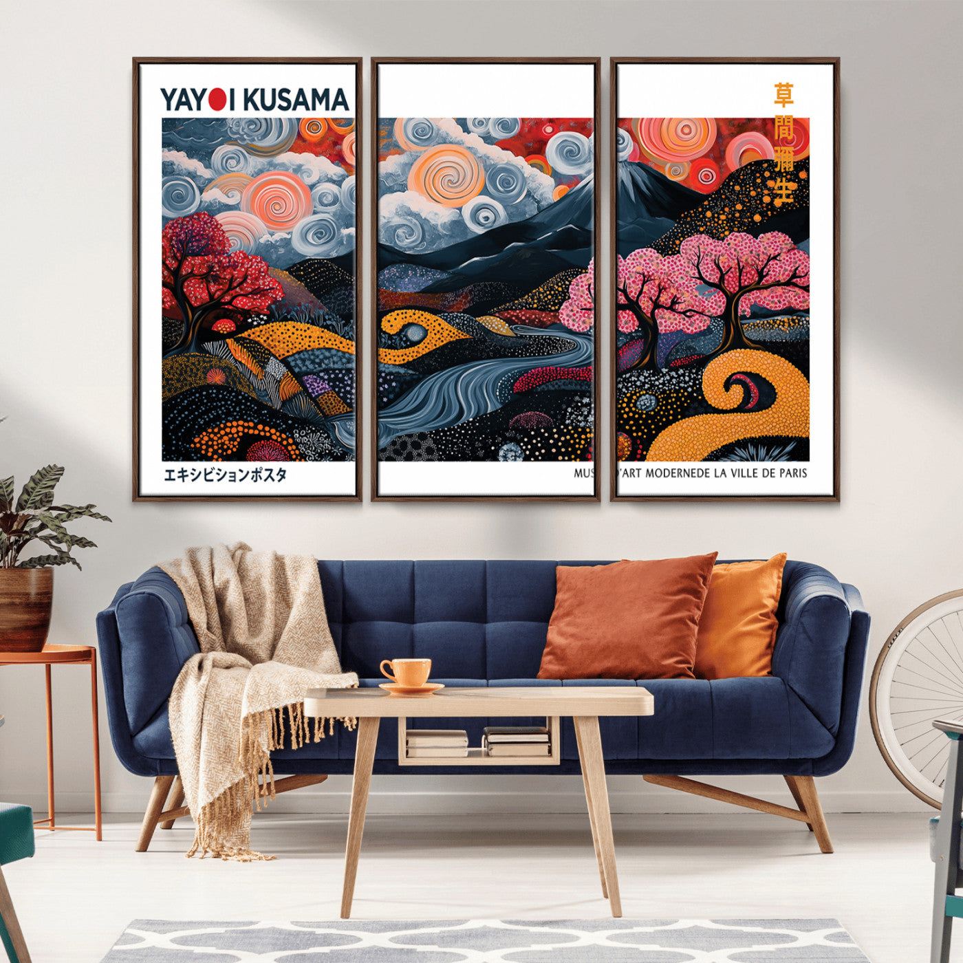 MGV-FC-48X32-3P - Modern Japanese Wall Art Print Yayoi Kusama Canvas Wall Art Abstract Mount Fuji Canvas Print