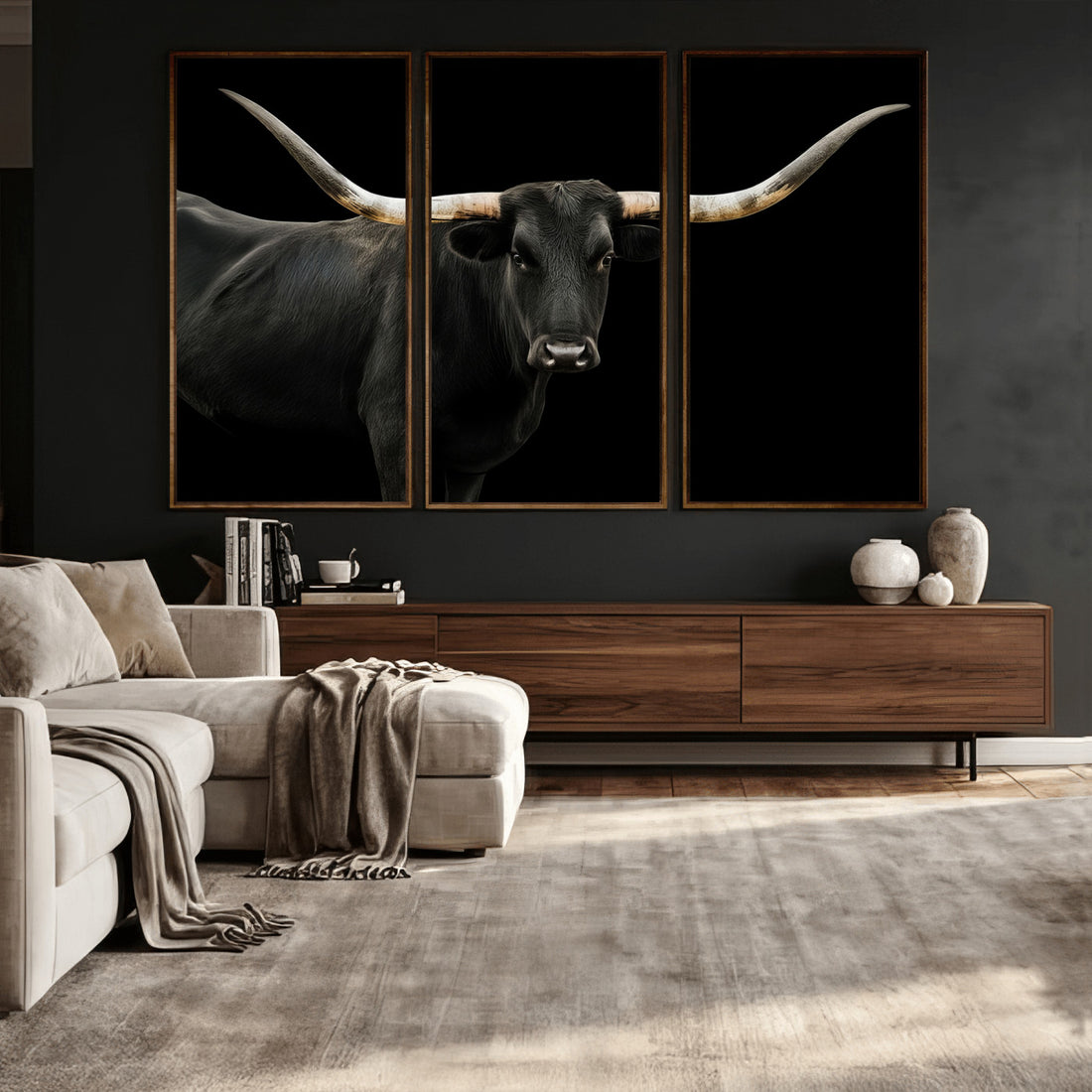 Texas Longhorn Wall Art Canvas Print, Framed Rustic Western Farmhouse Artwork