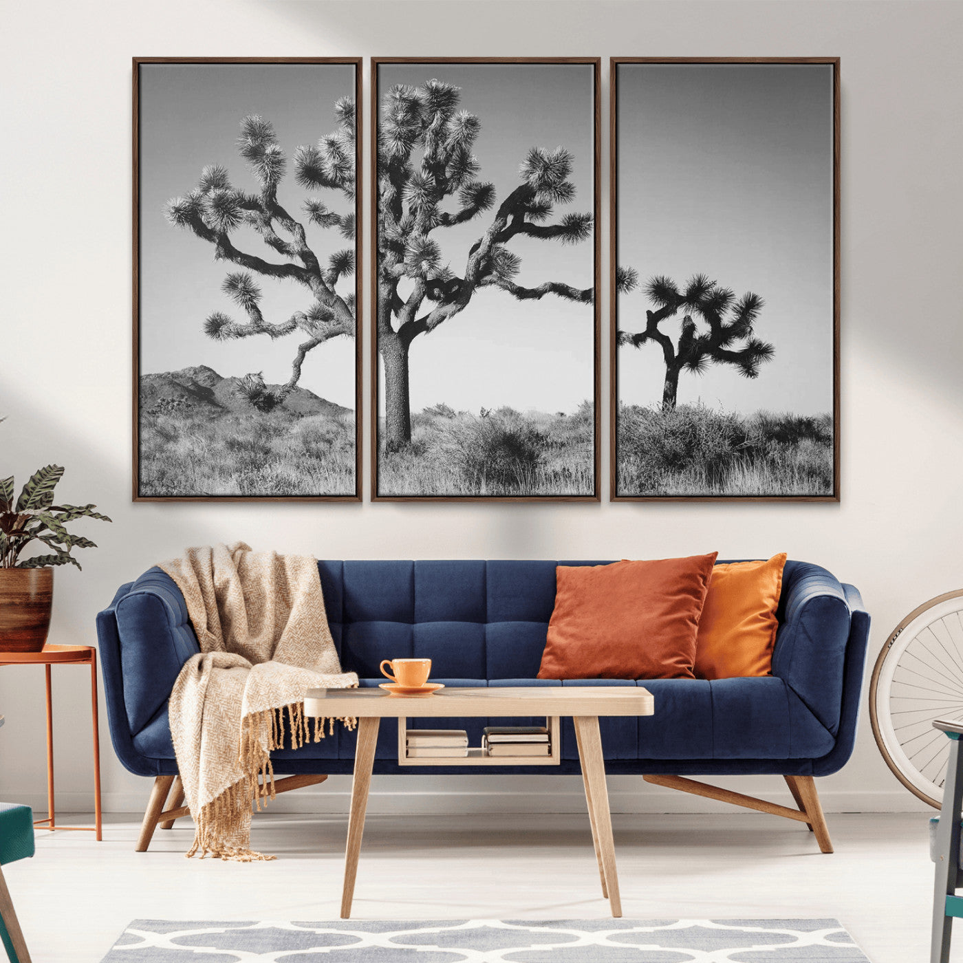 MGV-FC-48X32-3P - Joshua Tree Wall Art Canvas Print, Framed Monochrome Desert Art Picture Print, Minimalist Nature Scene Perfect Southwestern Minimalist Decor Artwork