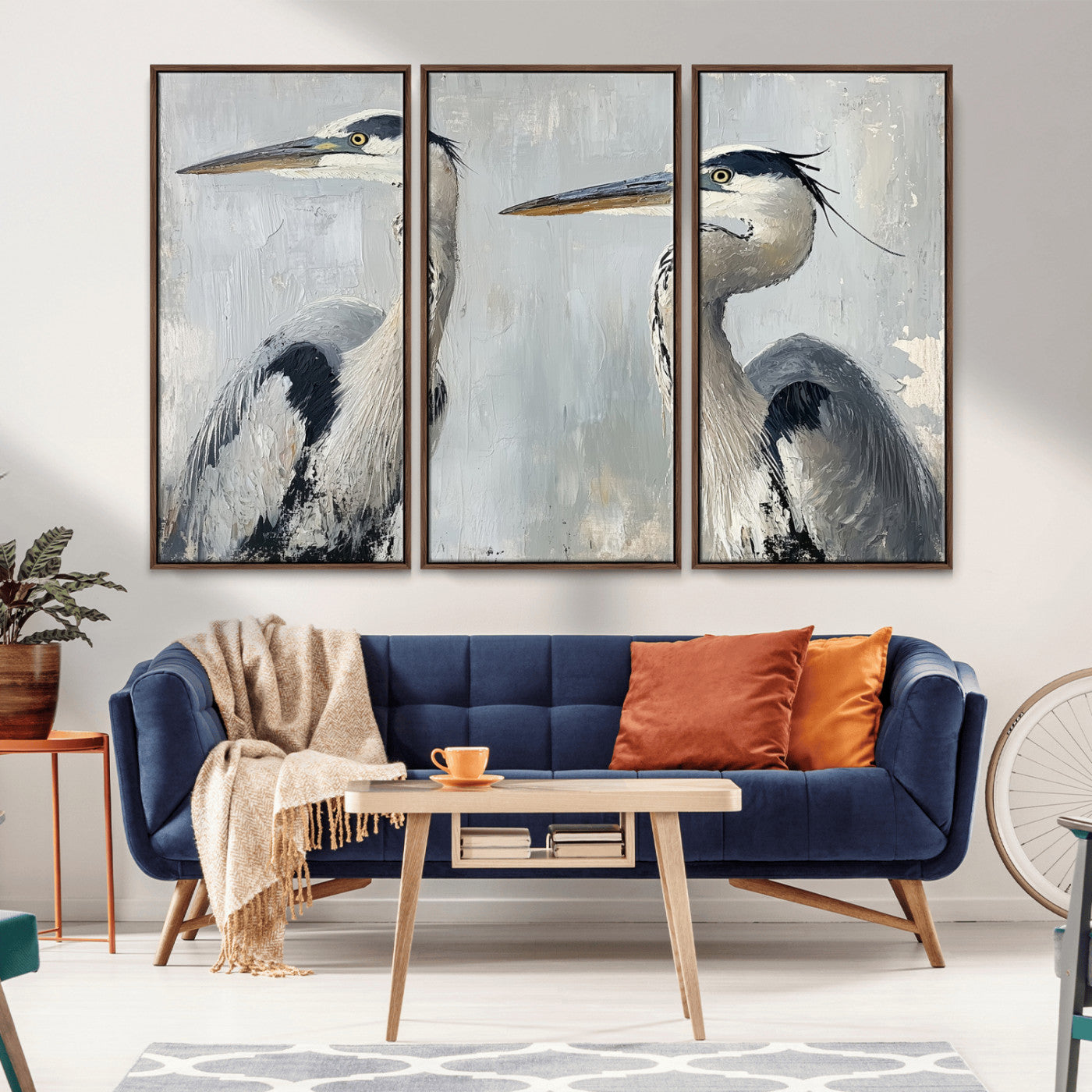 MGV-FC-48X32-3P - Bird Canvas Decor Wall Art Canvas Print, Framed Coastal Bird Pair Art Picture Print, Minimalist Wildlife Wall Perfect Coastal Minimalist Decor Artwork