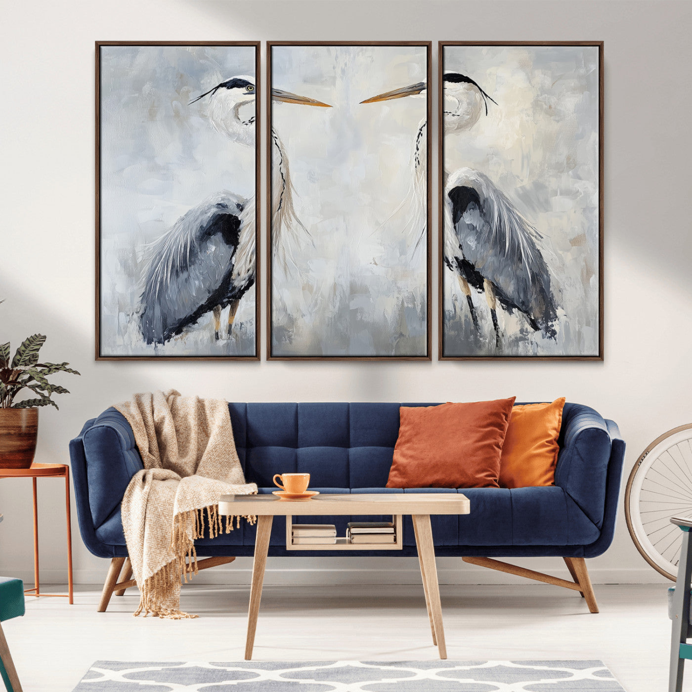 MGV-FC-48X32-3P - Heron Wall Art Wall Art Canvas Print, Framed Bird Canvas Decor Art Picture Print, Nature Inspired Perfect Coastal Minimalist Decor Artwork