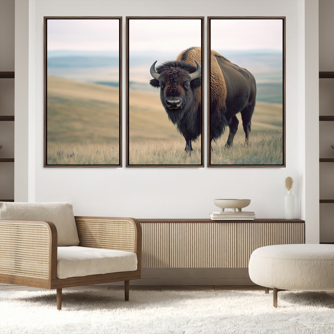 Bison Wall Art Wall Art Canvas Print, Buffalo Canvas Print Print, Framed American Bison Decor Art Print, Large Frontier Style Printing Perfect
