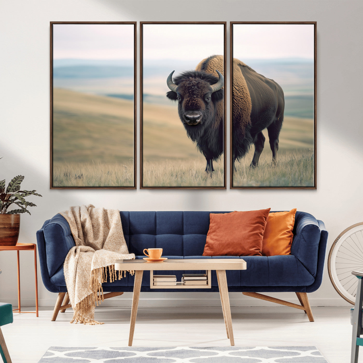 MGV-FC-48X32-3P - Bison Wall Art Wall Art Canvas Print, Framed Buffalo Canvas Print Art Picture Print, American Bison Decor Perfect Rustic Western Decor Artwork