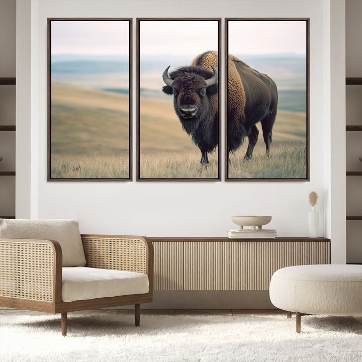 Bison Wall Art Wall Art Canvas Print, Buffalo Canvas Print Print, Framed American Bison Decor Art Print, Large Frontier Style Printing Perfect