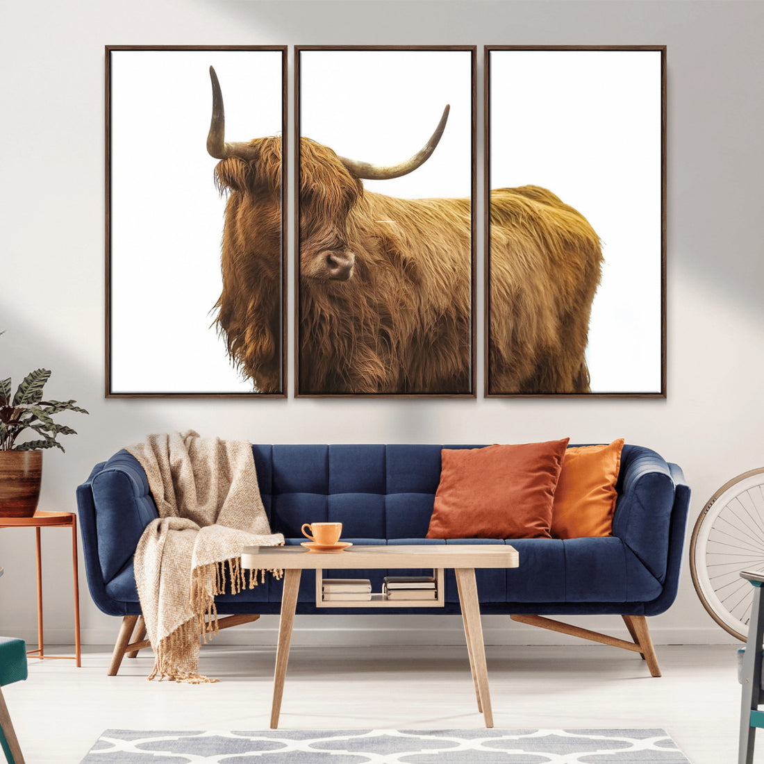 Highland Cow Wall Art Canvas Print, Framed Rustic Farmhouse Scottish Cow Artwork