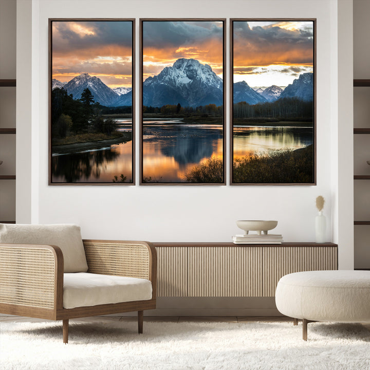 Mountain Sunset Wall Art Canvas Print, Framed Alpine Wilderness Art Picture Print, Golden Hour Perfect Wilderness Decor Artwork