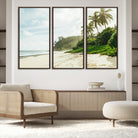 42984524-MGV-FC-60X40-3P_Walnut-Relaxing Beach Wall Art Canvas Print, Framed Ocean View Art Picture Print, Coastal Serenity Perfect Tropical Coastal Decor Artwork