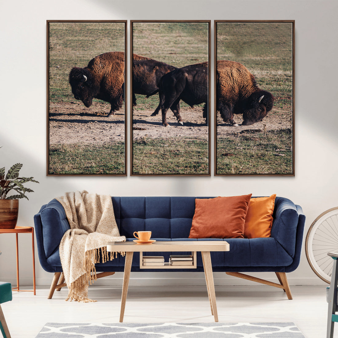 Bison Wall Art Canvas Print, Framed Western Wildlife Modern Ranch