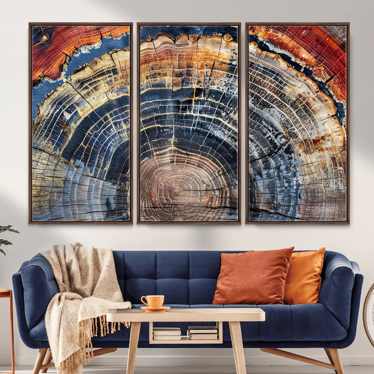 60292921-MGV-FC-48X32-3P - Vintage Tree Rings Wall Art Canvas Print – Framed Wood Art Picture Petrified Wood Artwork for Home, Office, Living Room