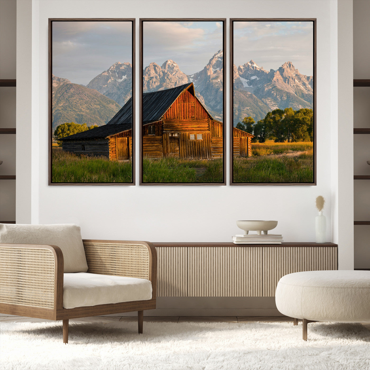 31771014-MGV-FC-60X40-3P_Walnut-Rustic Barn Wall Art Canvas Print, Framed Western Landscape Art Picture Print, Farmhouse Style Perfect Rustic Farmhouse Decor Artwork