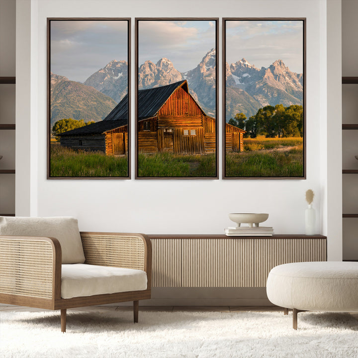 Rustic Barn Wall Art Canvas Print, Framed Western Landscape Art Picture Print, Farmhouse Style Perfect Rustic Farmhouse Decor Artwork