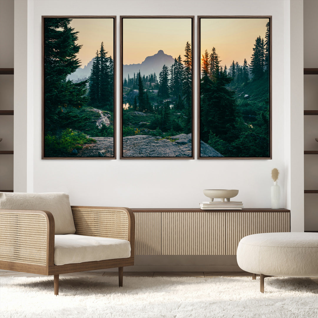Mountain Wall Art Canvas Print, Framed Forest Serenity Art Picture Print, Mountain Perfect Rustic Decor Artwork