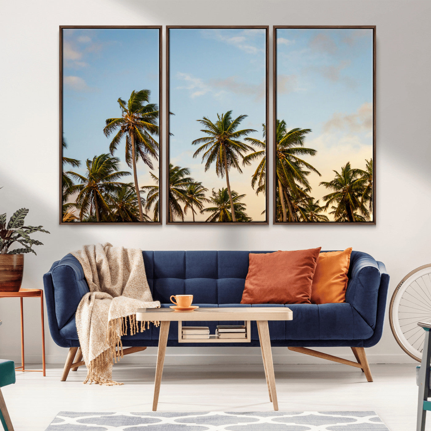 MGV-FC-48X32-3P - Palm Trees Wall Art Canvas Print, Framed Tropical Vibes Art Picture Print, Coastal Sunset Perfect Coastal Boho Decor Artwork