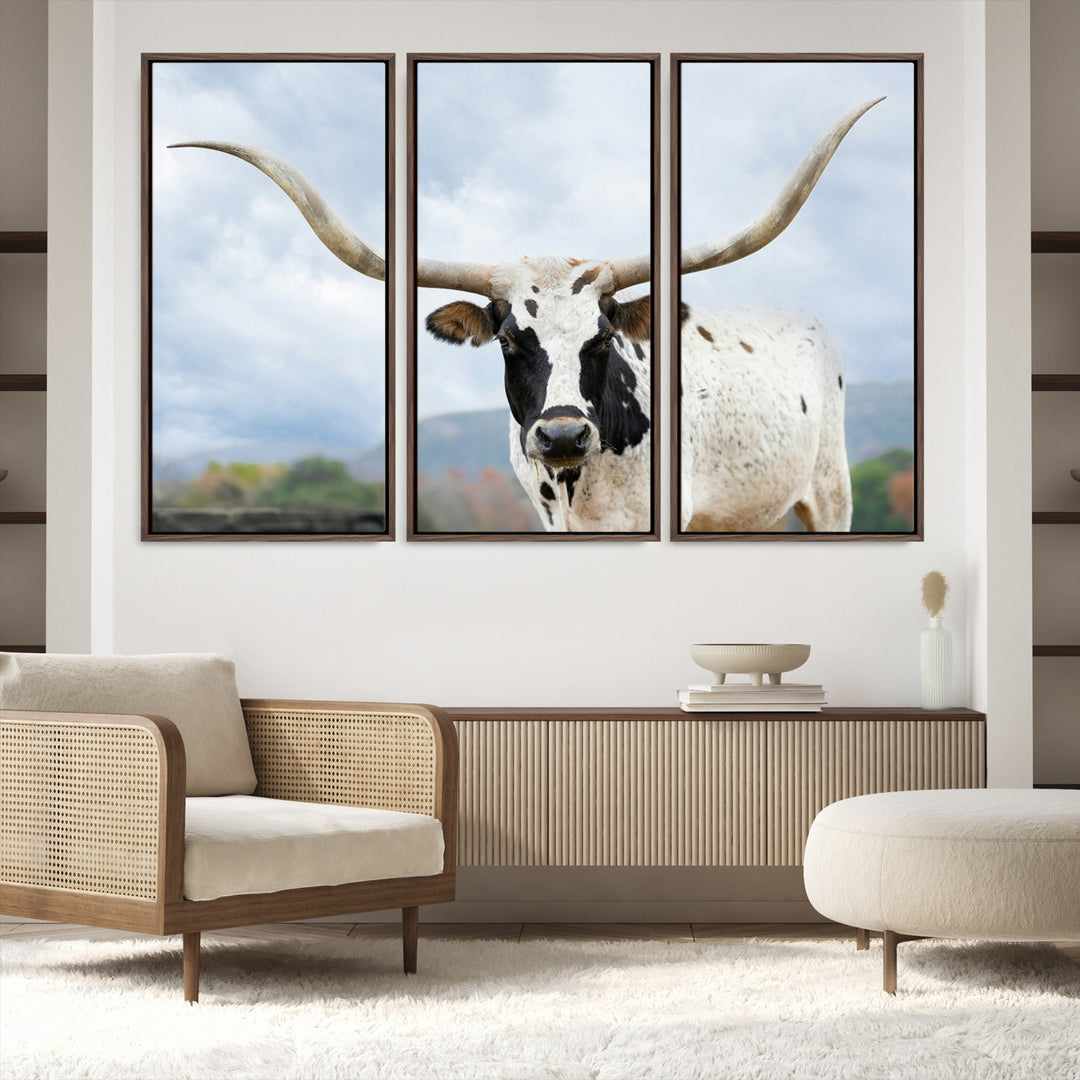 Texas Longhorn Wall Art Canvas Print, Framed Western Rustic Art Picture Print, Farmhouse Decor Perfect Farmhouse Decor Artwork
