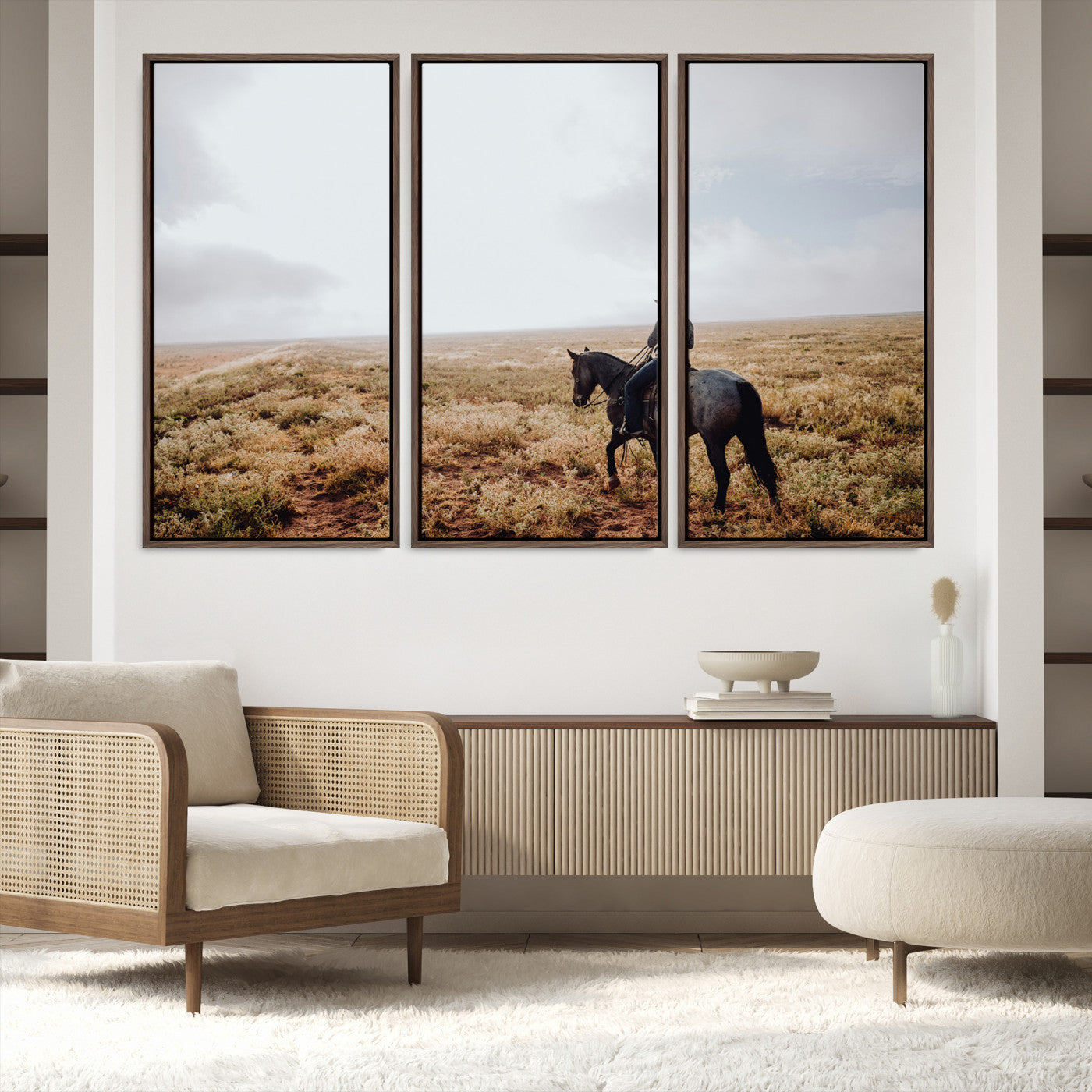 57597730-MGV-FC-48X32-3P-Cowboy Wall Art Wall Art Canvas Print, Framed Western Canvas Art Picture Print, Rustic Ranch Scene Perfect Rustic Western Decor Artwork