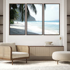18311030-MGV-FC-48X32-3P-Tropical Beach Wall Art Canvas Print, Framed Serene Ocean Art Picture Print, Palm Tree Shadows Perfect Tropical Coastal Decor Artwork