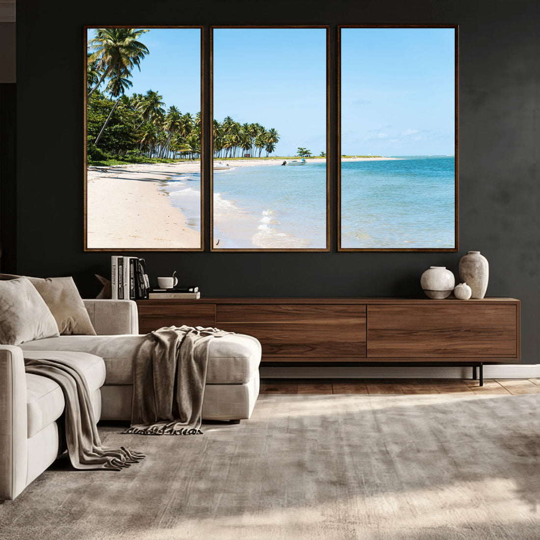Palm Tree Coast Wall Art Canvas Print, Framed Island Getaway with Crystal Blue Water
