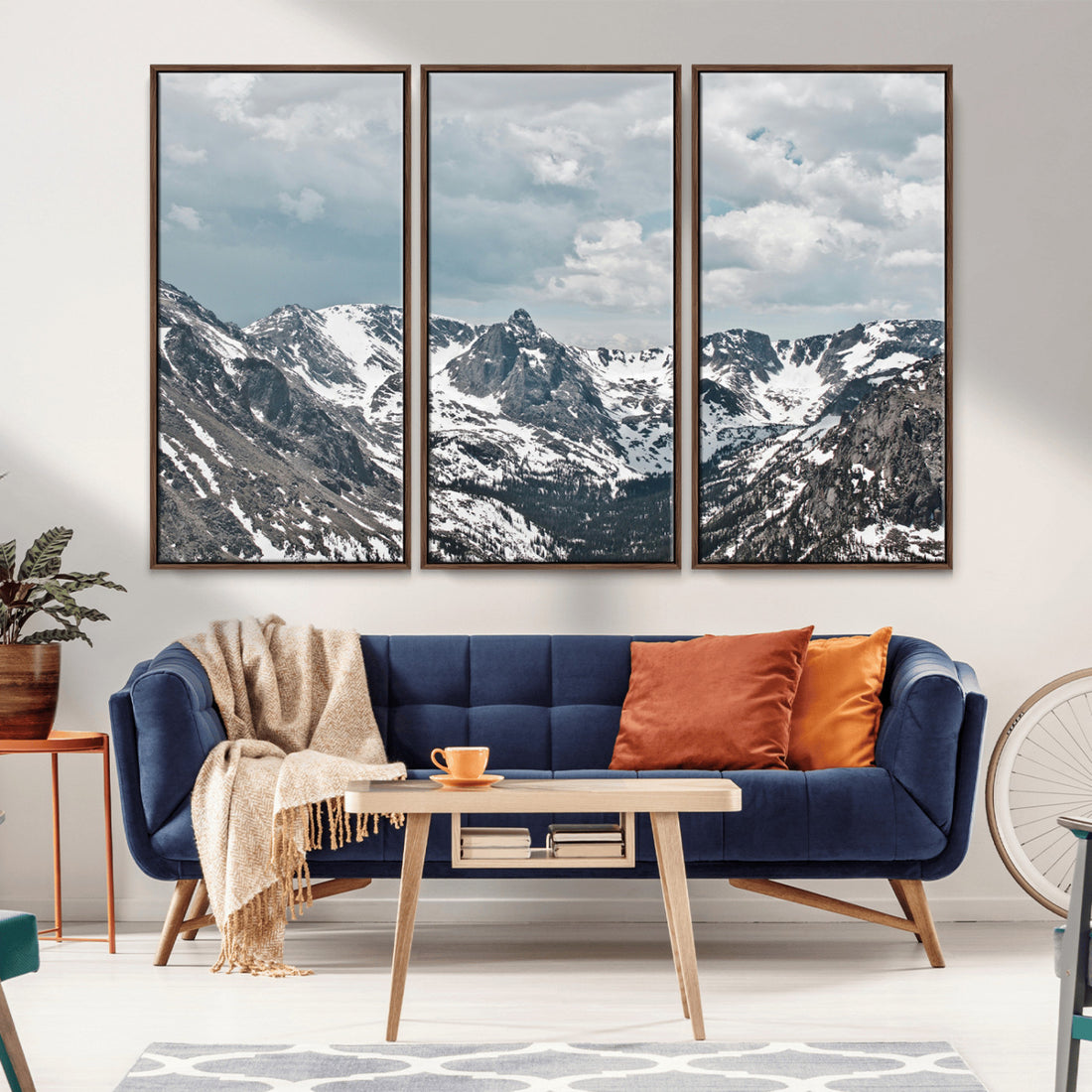 Snowy Peaks Wall Art Canvas Print, Framed Alpine Wilderness Art, Mountain Escape Winter Decor