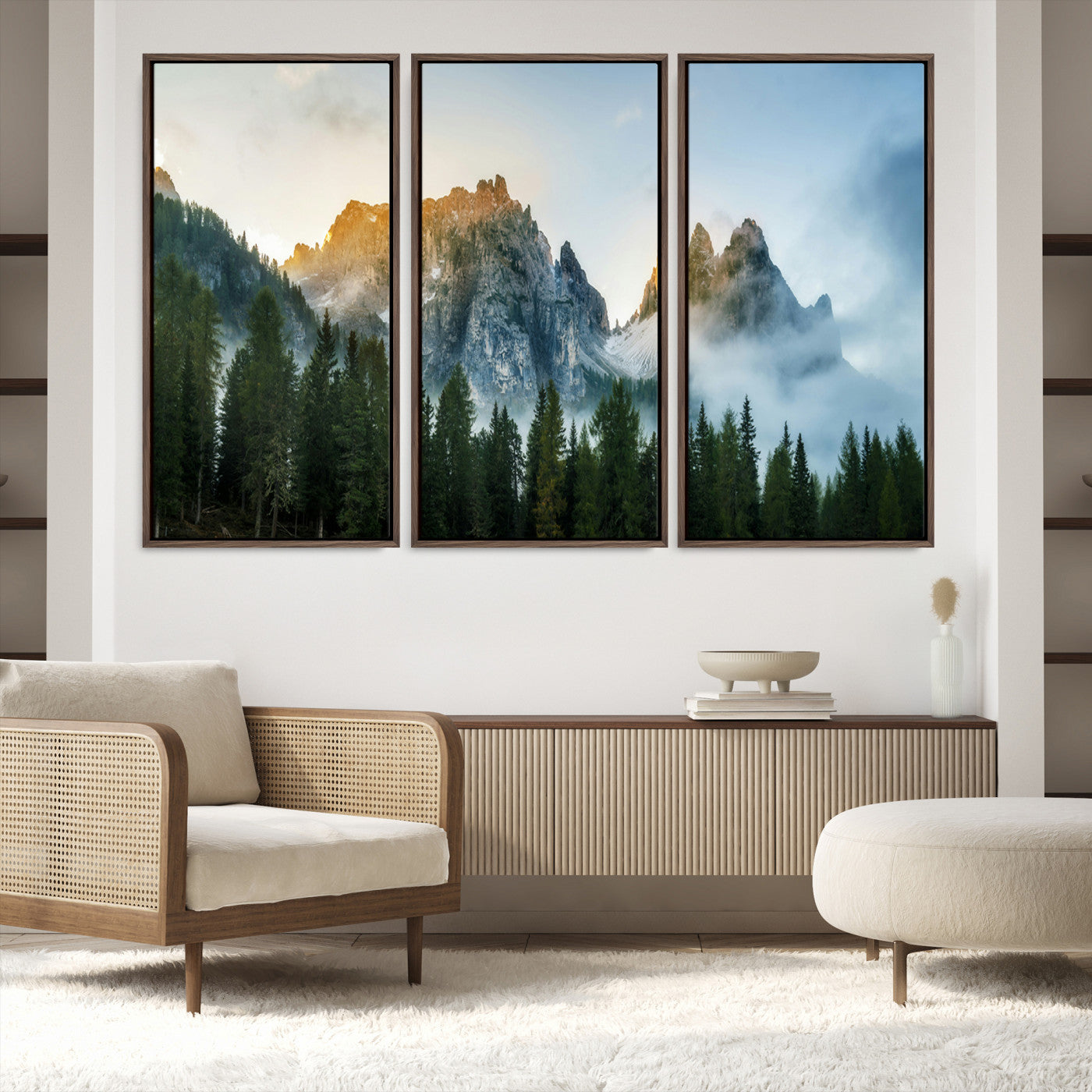 21145440-MGV-FC-60X40-3P_Walnut-Wilderness Wall Art - Framed Nature Landscape Decor, Mountain Wall Art Canvas Print, Framed Nature Landscape Decor Art