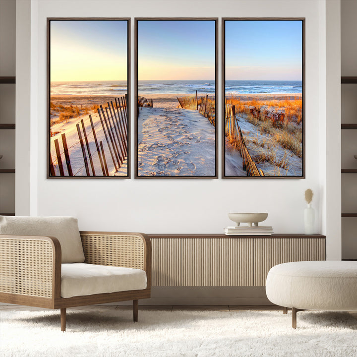 Ocean Sunset Wall Art Wall Art Canvas Print, Framed Nautical Photography Art Picture Print, Summer Beach House Decor Perfect Coastal