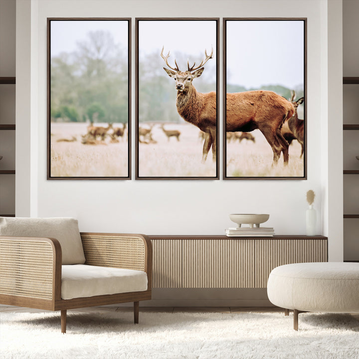 Rustic Nature Print Wall Art Canvas Print, Framed Deer Canvas Wall Art Art Picture Print, Nordic Animal Art Perfect Rustic Nature Decor