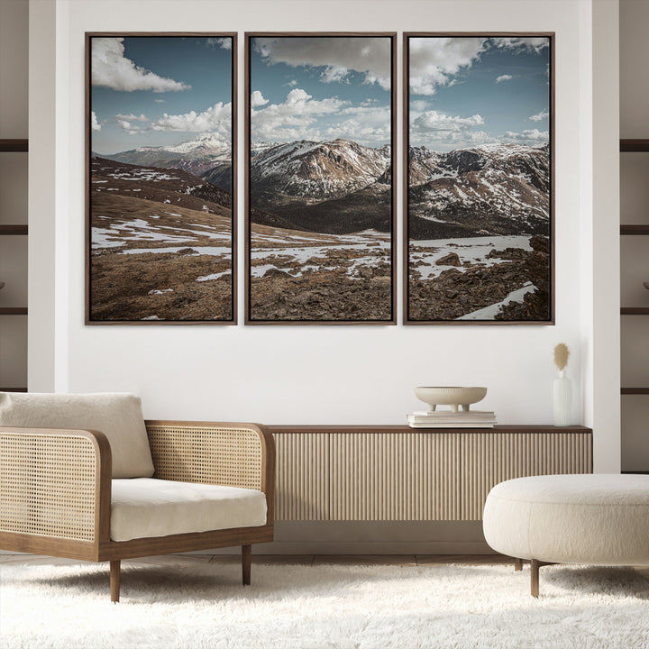 Mountain Landscape Wall Art Canvas Print, Framed Snowy Peaks Art Picture Print, Rugged Highlands Perfect Rustic Adventure Decor Artwork