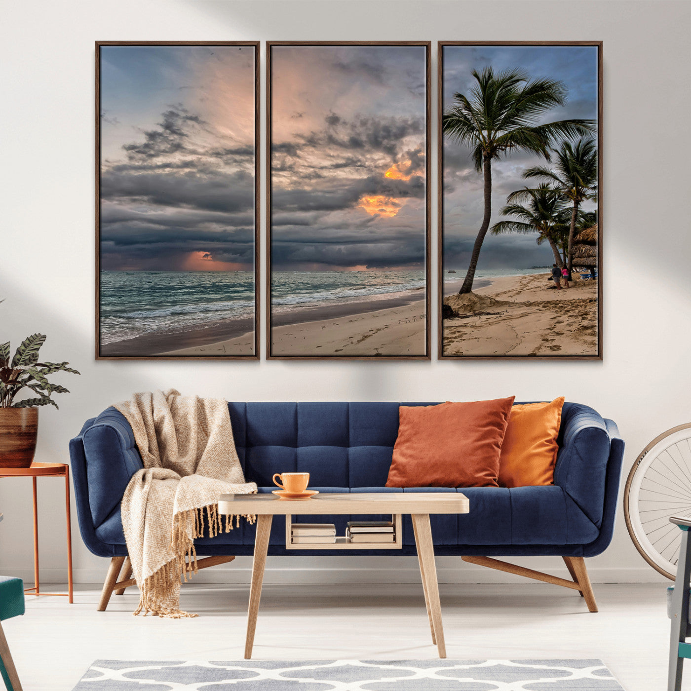 MGV-FC-48X32-3P - Tropical Storm Wall Art Canvas Print, Framed Moody Beach Art Picture Print, Dramatic Sky Perfect Tropical Coastal Decor Artwork