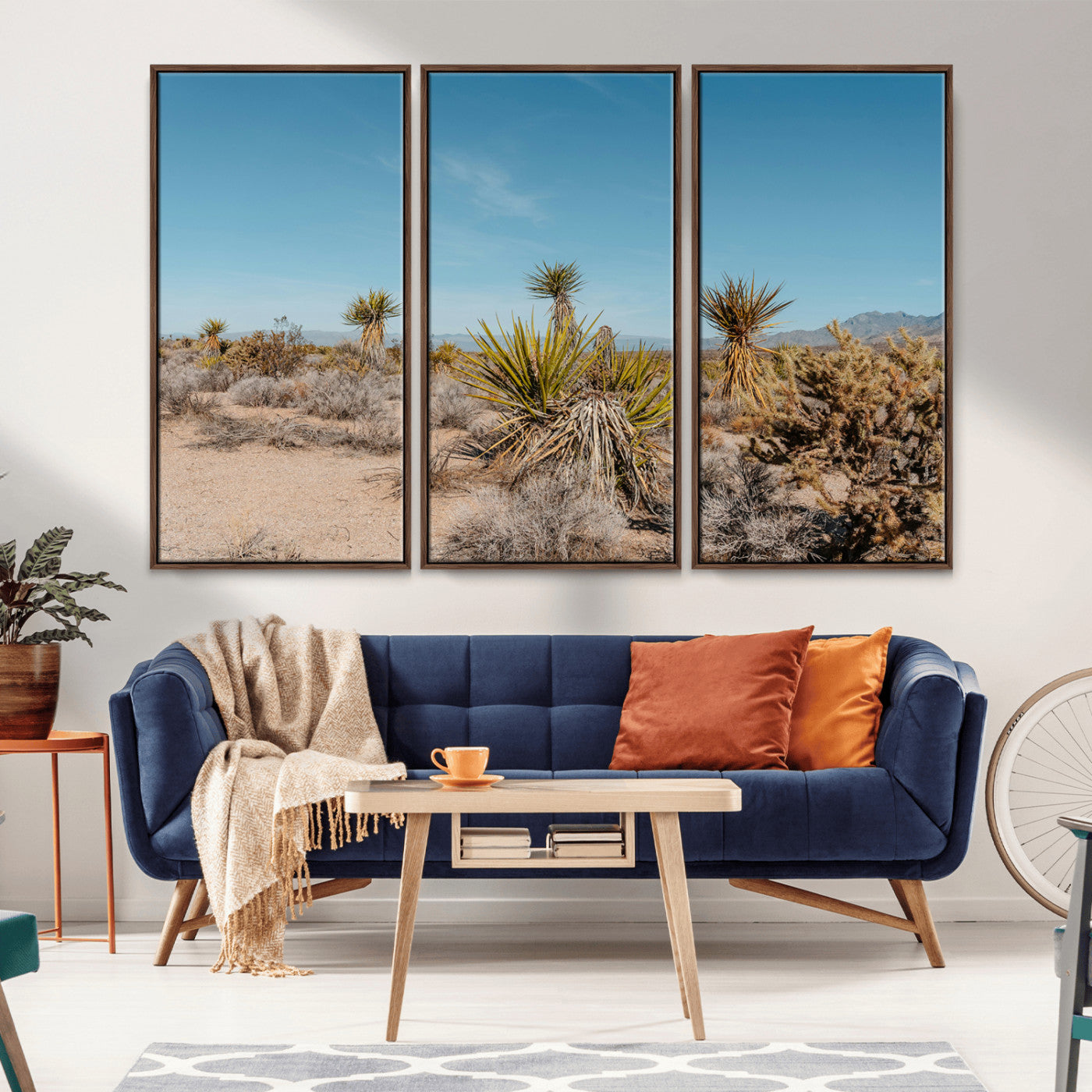 MGV-FC-48X32-3P - Joshua Tree Wall Art Canvas Print, Framed Desert Landscape Art Picture Print, Warm Earth Tones Perfect Southwestern Minimalist Decor Artwork