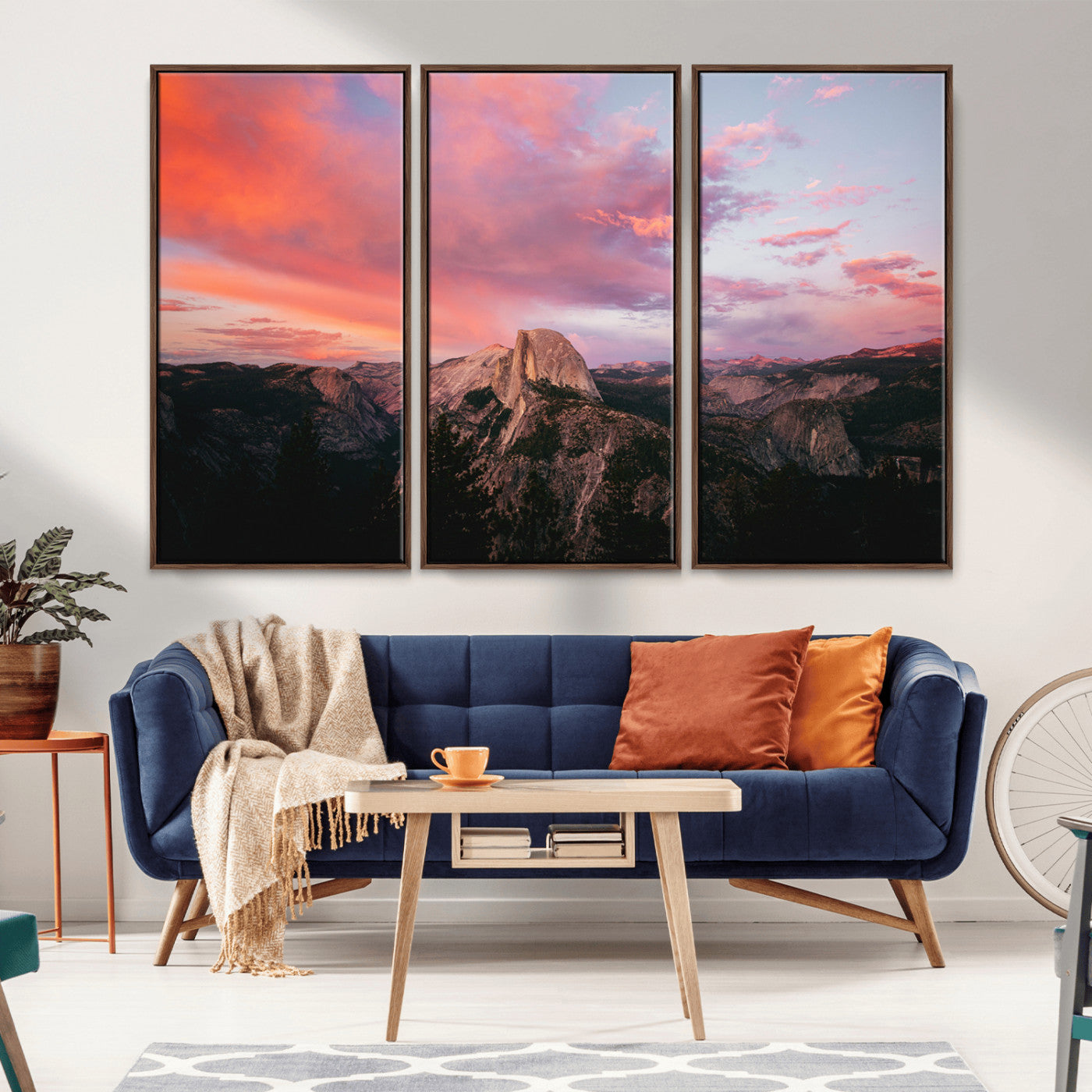 MGV-FC-48X32-3P - Half Dome Wall Art Canvas Print, Framed Yosemite National Park Art Picture Print, Dramatic Sunset Perfect Adventurous Wilderness Decor Artwork