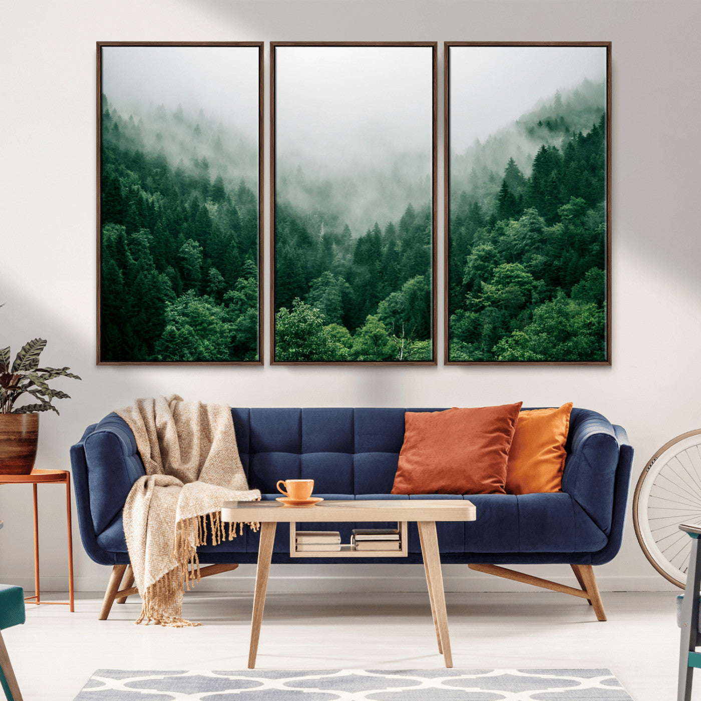 MGV-FC-48X32-3P - Misty Green Forest Canvas Print – Serene Foggy Pine Landscape Wall Art, Tranquil Nature Decor for