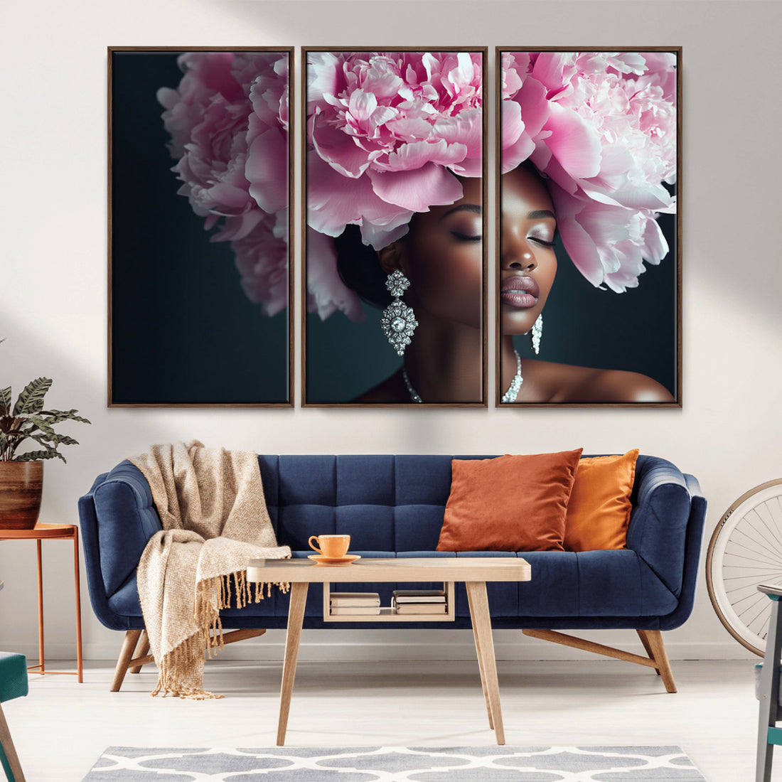 Black Beauty Petal Crown Wall Art Canvas Print, Floral Crown Woman Portrait, Feminine Decor