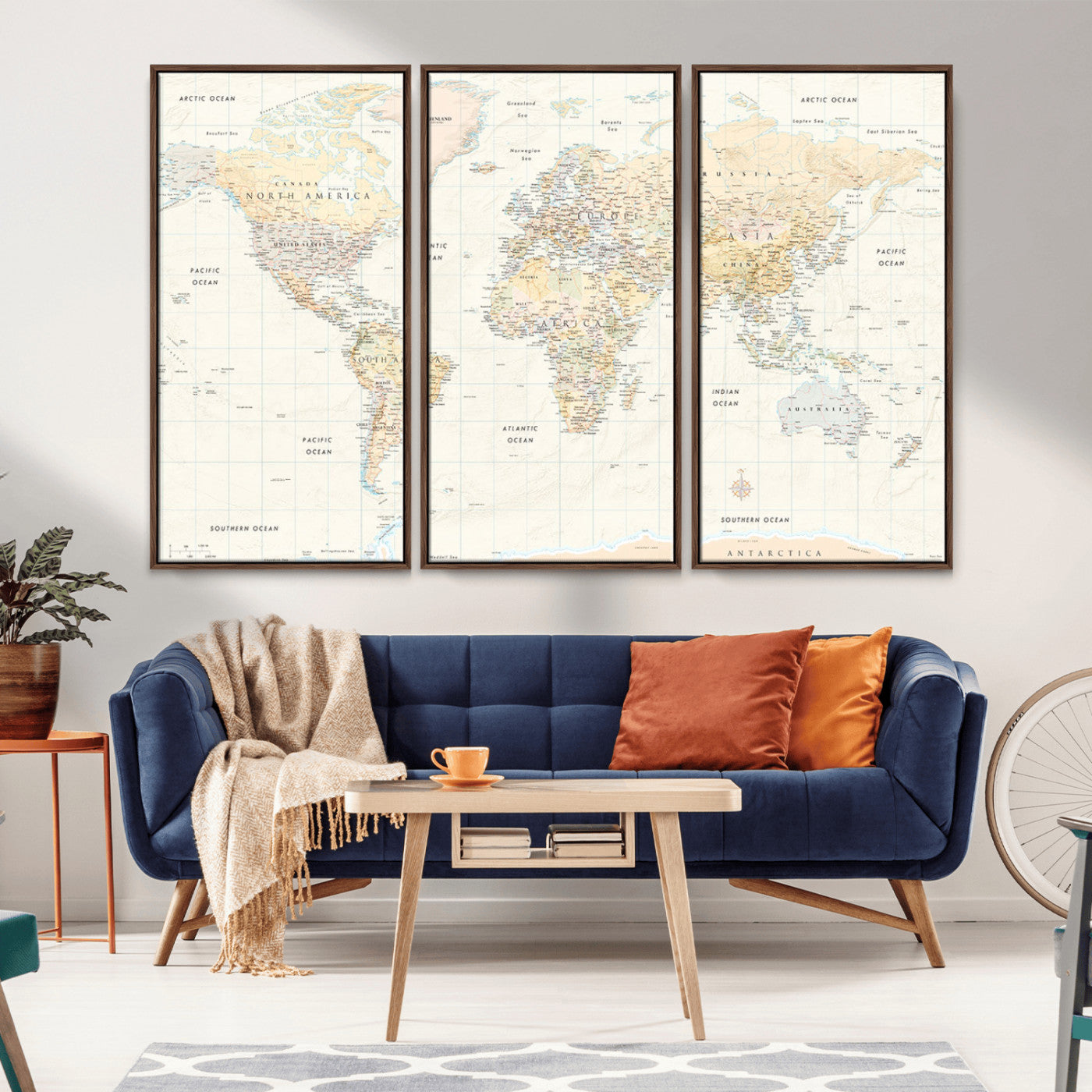 An antique-style world map showing continents, countries, and oceans with soft beige tones, detailed borders, and classic typography, enhanced by a subtle grid overlay and a vintage compass rose.