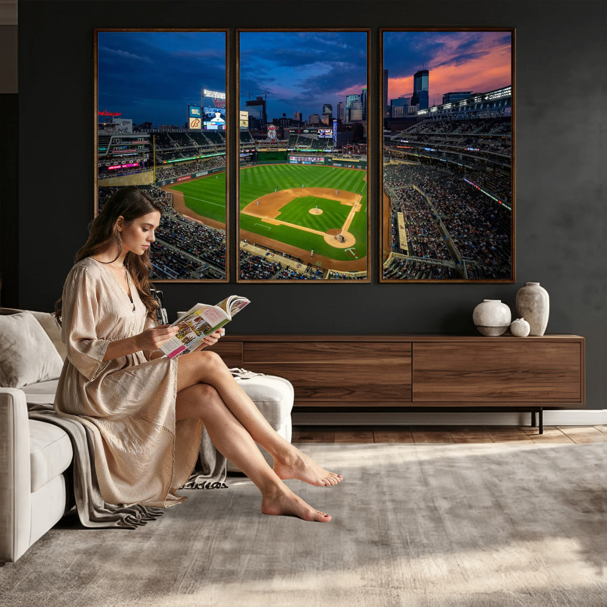 68222753-MGV-CV-36X24 - Target Field Wall Art Canvas Print, Baseball Stadium Scene