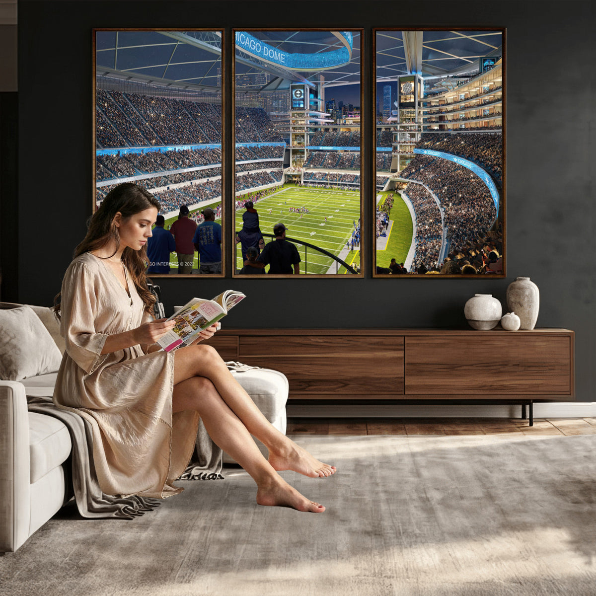 41816511-MGV-CV-36X24 - Chicago Dome Stadium Wall Art Canvas Print, Framed Modern Decor