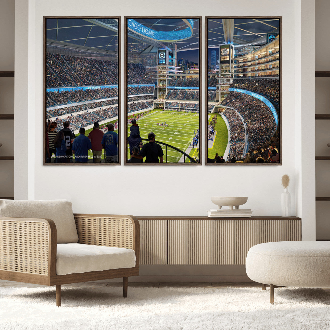 41816511-MGV-FC-60X40-3P_Walnut-Chicago Bears Soldiers Field Wall Art Canvas Print – Framed Football Stadium Artwork for Sports Fans, Soldier Field Skyline Canvas Decor for Game Room or Man Cave