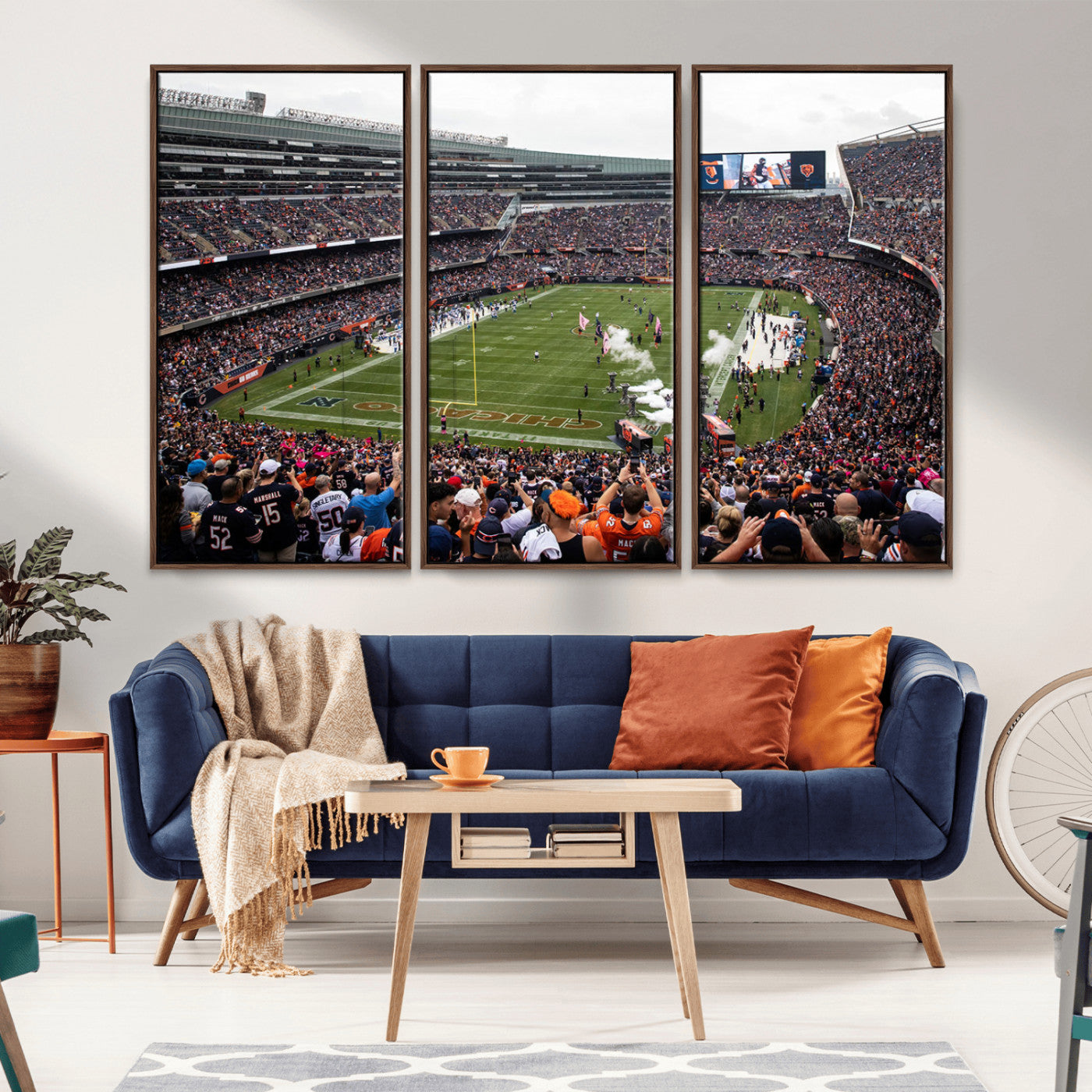 18347149-MGV-FC-48X32-3P-Chicago Bears Soldiers Field Wall Art Canvas Print – Framed Football Stadium Artwork for Sports Fans, Soldier Field Skyline Canvas Decor for Game Room or Man Cave