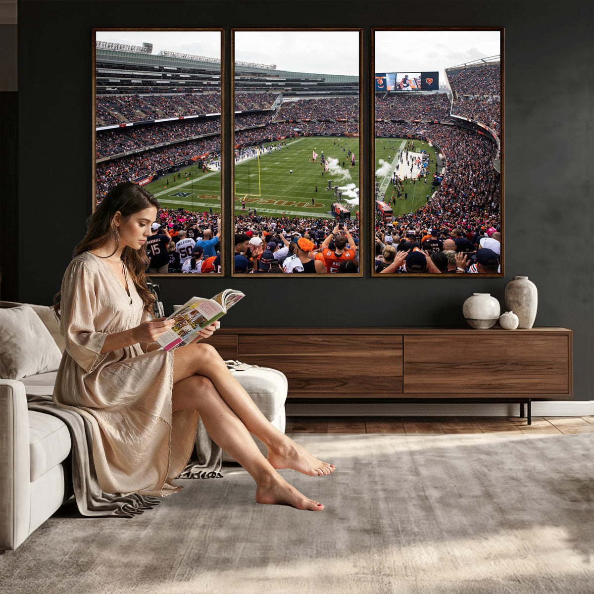 18347149-MGV-CV-36X24 - Chicago Bears Soldier Field Wall Art Canvas Print – Framed Football Stadium Artwork Team Spirit for home, office