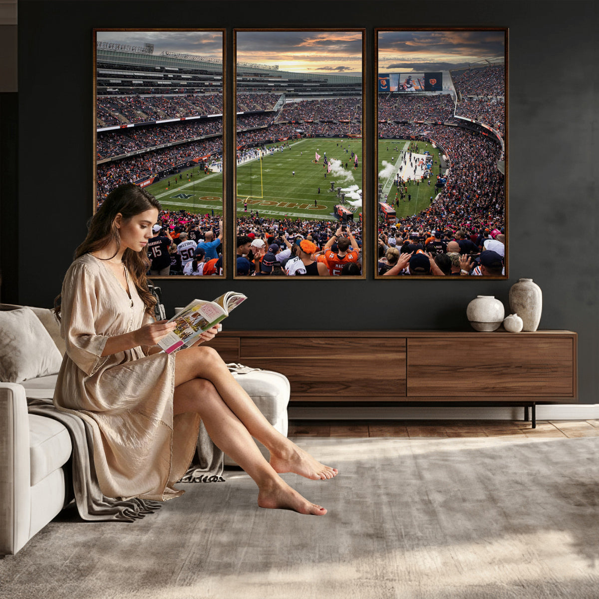 87578930-PAN-FL-20X10 - Chicago Bears Soldiers Field Wall Art Canvas Print, Home Bar Wall Decor