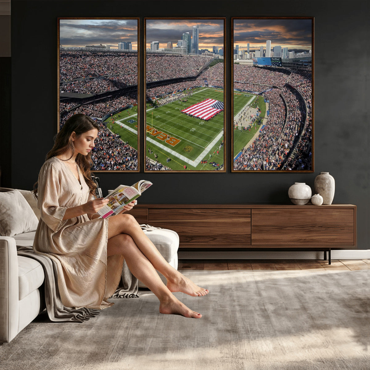 98106777-PAN-FL-20X10 - Chicago Bears Soldiers Field Wall Art Canvas Print, Extra Large Game Room Wall Decor