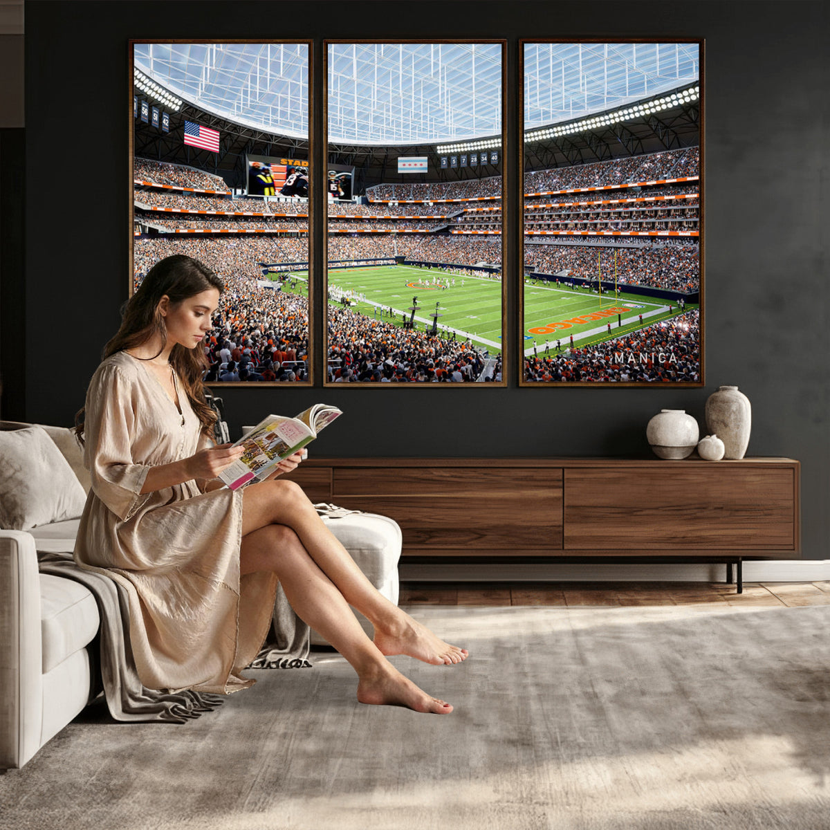 32530647-PAN-FL-20X10 - Chicago Bears Soldiers Field Wall Art Canvas Print, Framed and Ready to Hang