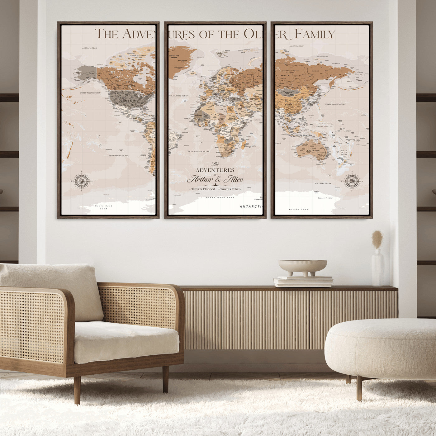 43101120-MGV-FC-60X40-3P_Walnut-World Travel Map with Pins – Push Pin Maps of Where I've Been, Framed Wall Map for Travel Memories, Old Style Decorative World Map - H10