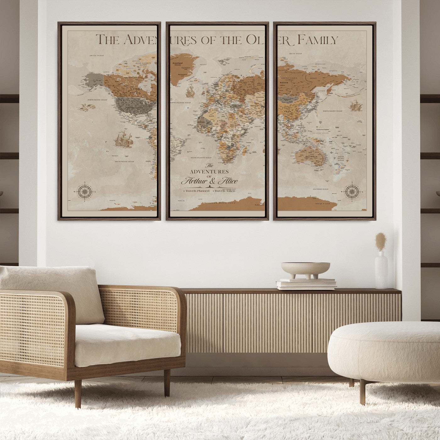 66042608-MGV-FC-48X32-3P_Walnut-World Travel Map with Pins – Push Pin Maps of Where I've Been, Framed Wall Map for Travel Memories, Old Style Decorative World Map - H11