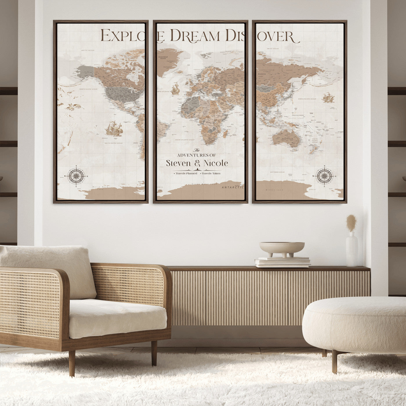 95738134-MGV-CV-36X24-Custom Push Pin World Map Wall Canvas Print – Personalized Travel Tracker with Pins – Framed Large Multi-Size Canvas for Home Office Decor - H13
