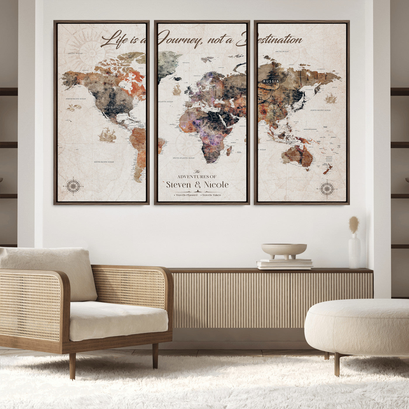 96000140-MGV-CV-36X24-Custom Push Pin World Map Wall Canvas Print – Personalized Travel Tracker with Pins – Framed Large Multi-Size Canvas for Home Office Decor