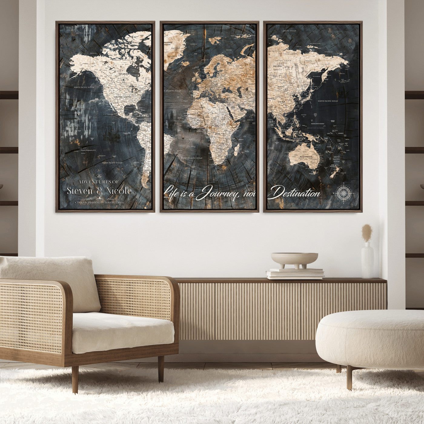 13001721-MGV-FC-48X32-3P_Walnut-Framed Travel Tracker Map with Push Pins – World Canvas Wall Art to Mark Trips, Great for Offices, Classrooms, and Gift Ideas - H16