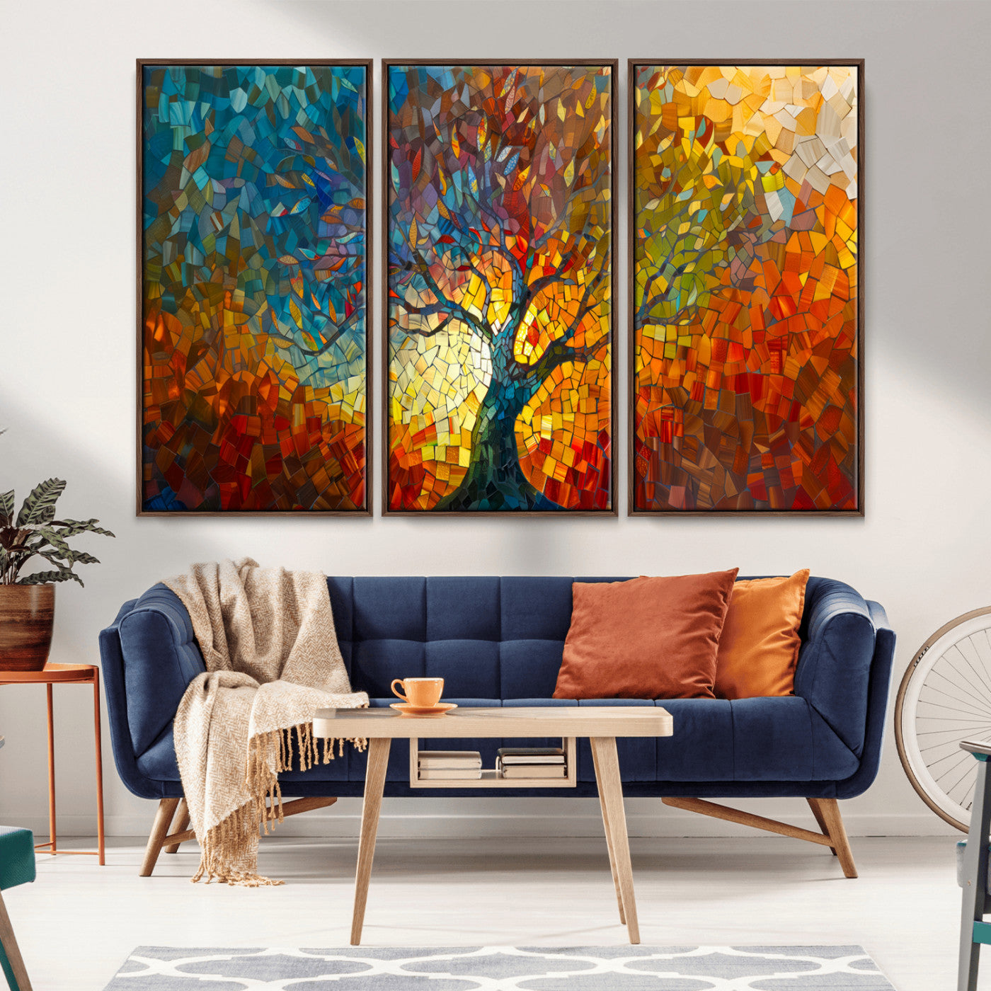 MGV-FC-48X32-3P - Mosaic Tree Canvas Wall Art – Vibrant Abstract Nature Design, Colorful Decor for Living Room, Bedroom, or Creative Spaces