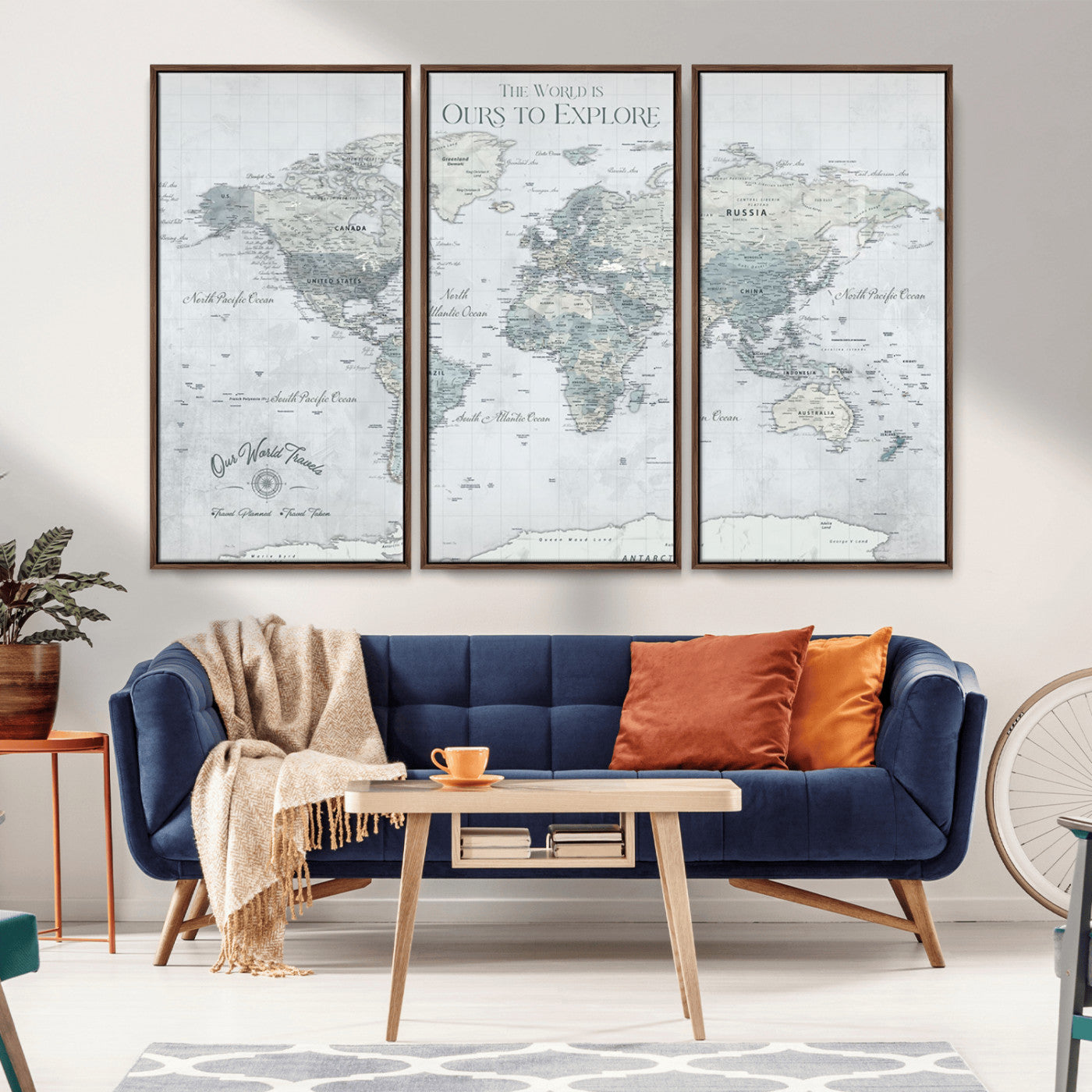 Custom Push Pin World Map Wall Canvas Print – Personalized Travel Tracker with Pins – Framed Custom Quotie Canvas for Home Office Decor