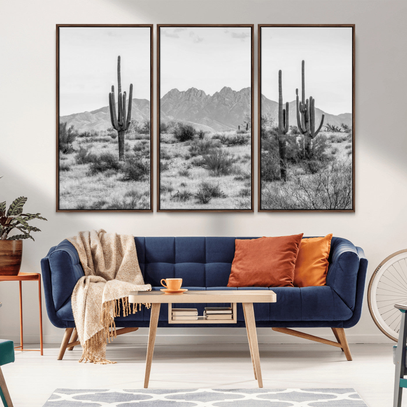 97436PHN-MGV-FC-60X40-3P_Walnut-Black White Arizona Desert Canvas Wall Art Cactus Farmhouse Wall Art