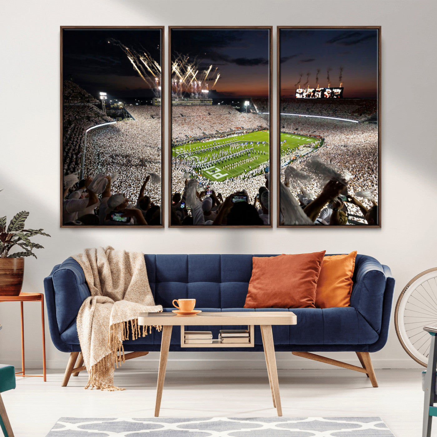 MGV-FC-48X32-3P - Penn State Stadium Wall Art Print, White Out Football Game Canvas Wall Art, Framed Sports Stadium,